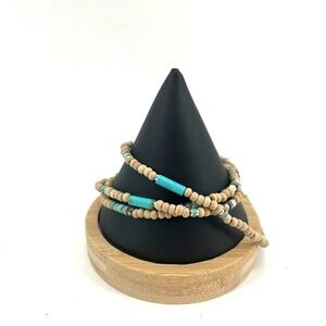 Natural Wood & Turquoise Beaded Wrap Bracelet or Necklace Southwestern Boho 24"